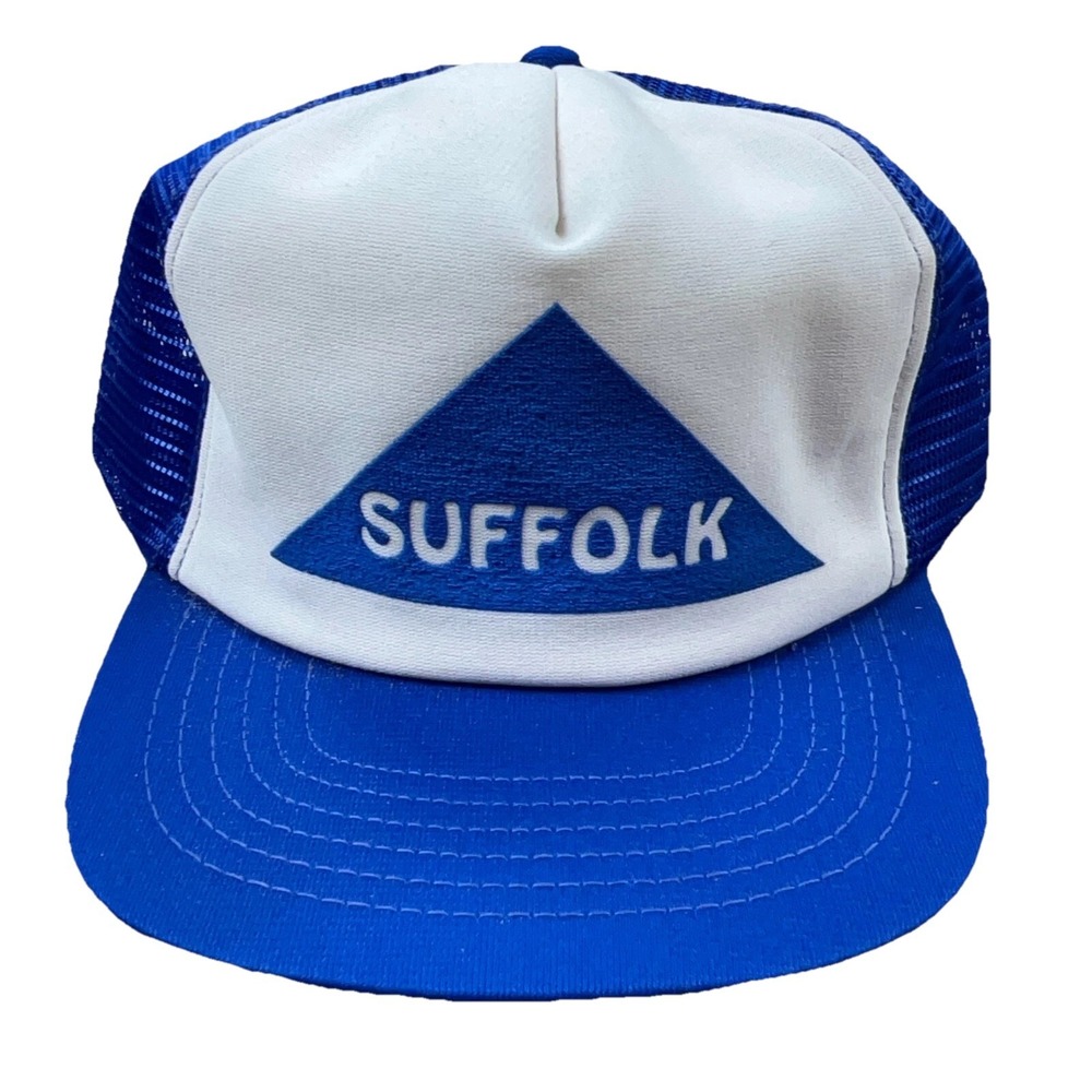 Vintage Trucker‎ Hat Cap Snap Back Blue USA Suffolk Coal Mining Puffy 80s 90s